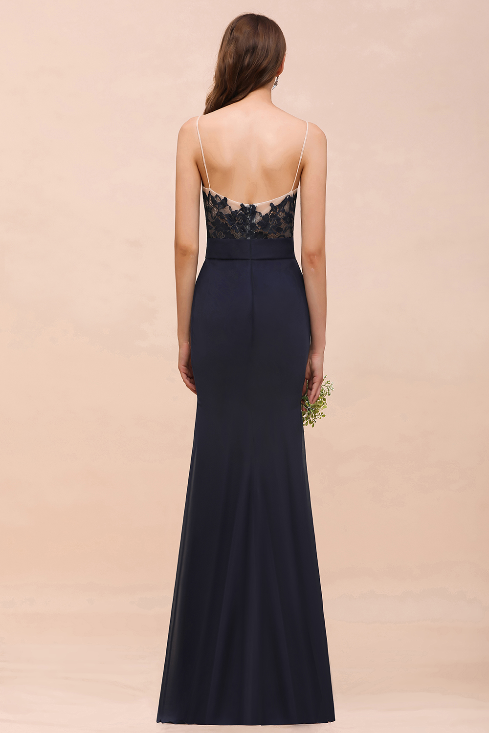 BMbridal Chic Mermaid Chiffon Lace Affordable Bridesmaid Dress with Spaghetti Straps-BMbridal