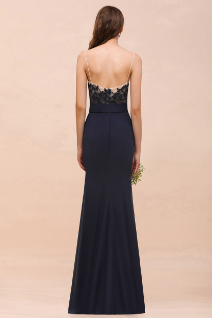 BMbridal Chic Mermaid Chiffon Lace Affordable Bridesmaid Dress with Spaghetti Straps-BMbridal