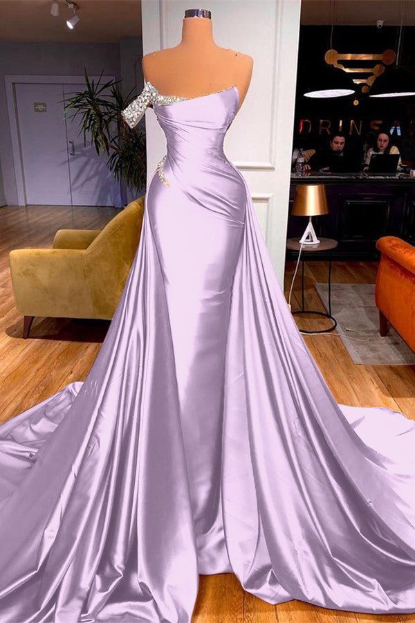 Sleeveless Beadings Mermaid Prom Dress One Shoulder With Detachable skirt