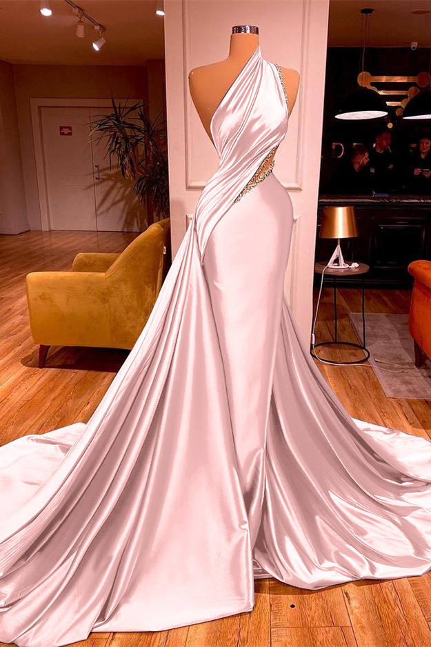 Chic Sleeveless Long Beadings Mermaid Prom Dress One Shoulder With Ruffles