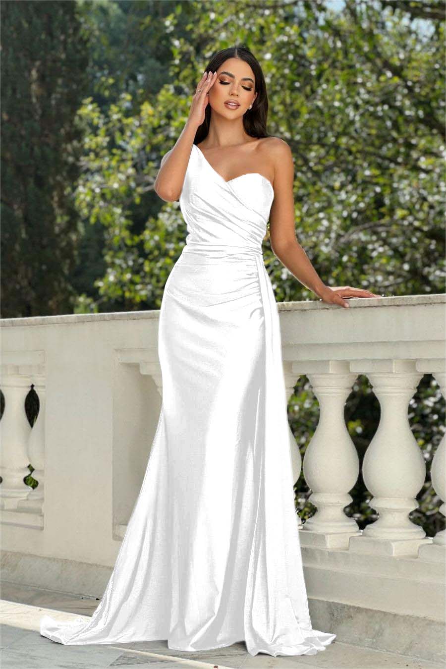 One Shoulder Sleeveless Long Mermaid Prom Dress With Pleated