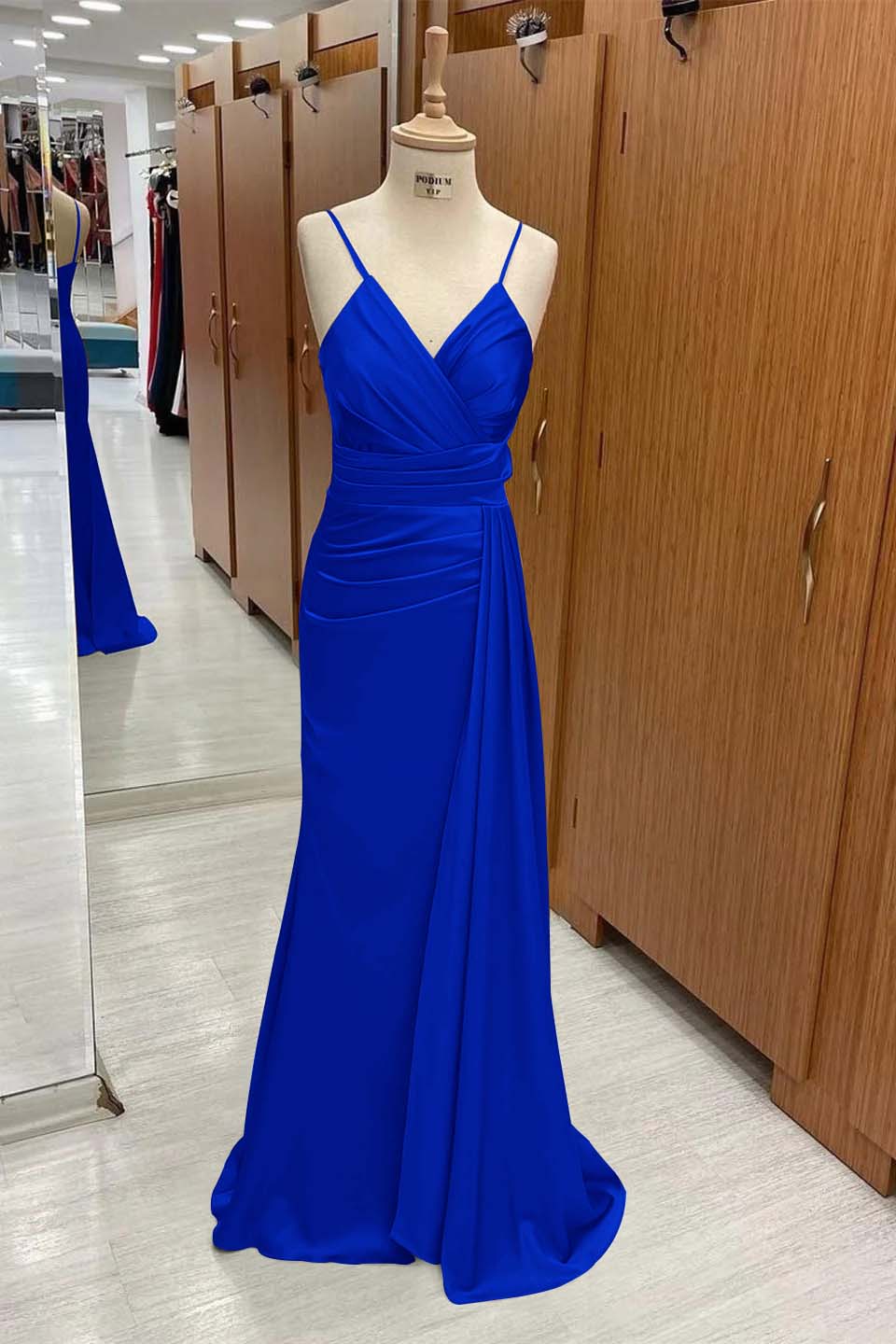 Spaghetti Strap Sleeveless Long Mermaid Prom Dress With Pleated