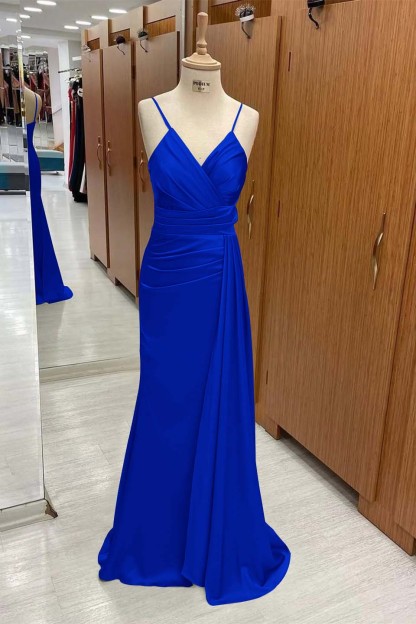 Spaghetti Strap Sleeveless Long Mermaid Prom Dress With Pleated