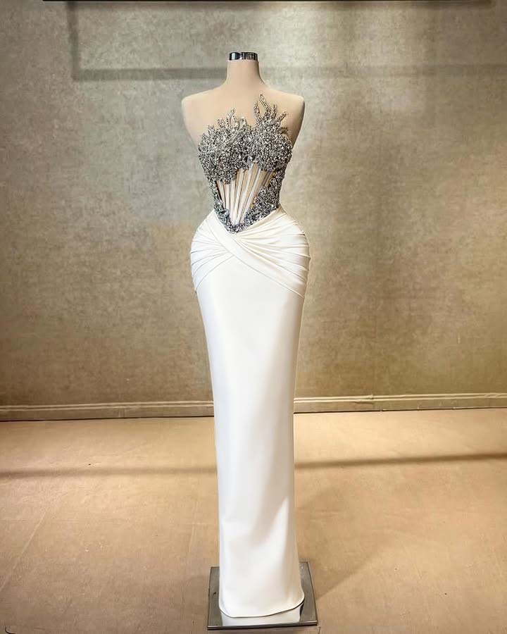 Strapless Sleeveless Long Mermaid Prom Dress With Beading Pleated