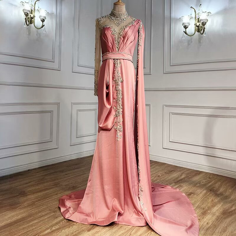 Shinning Yellow Bead Embroidery Mermaid Floor Length Prom Dress With Shawl