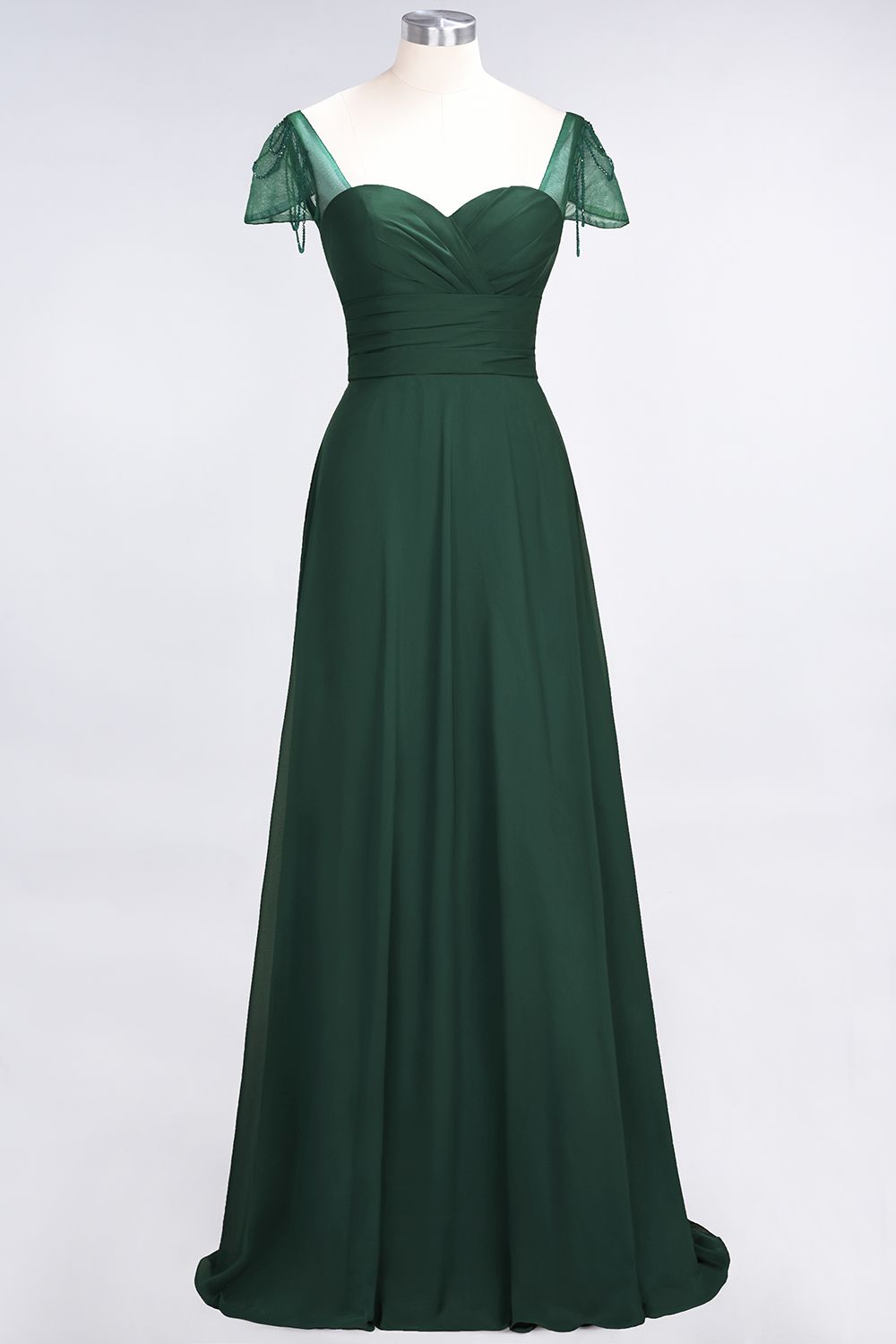 BMbridal Chic Chiffon Sweetheart Cap-Sleeves Ruffle Bridesmaid Dresses with Beadings-BMbridal