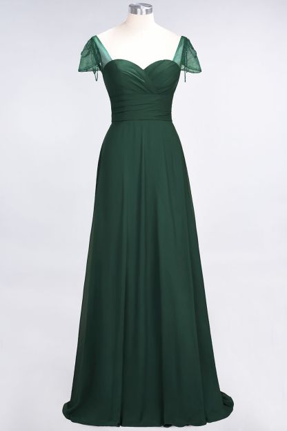 BMbridal Chic Chiffon Sweetheart Cap-Sleeves Ruffle Bridesmaid Dresses with Beadings-BMbridal