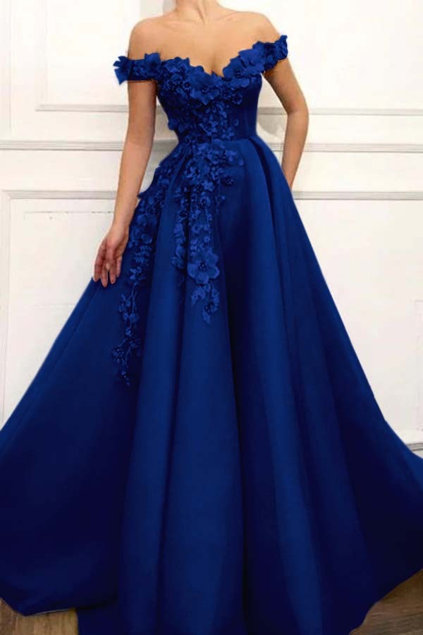 Strapless Off the Shoulder Sleeveless Long Prom Dress With Appliques