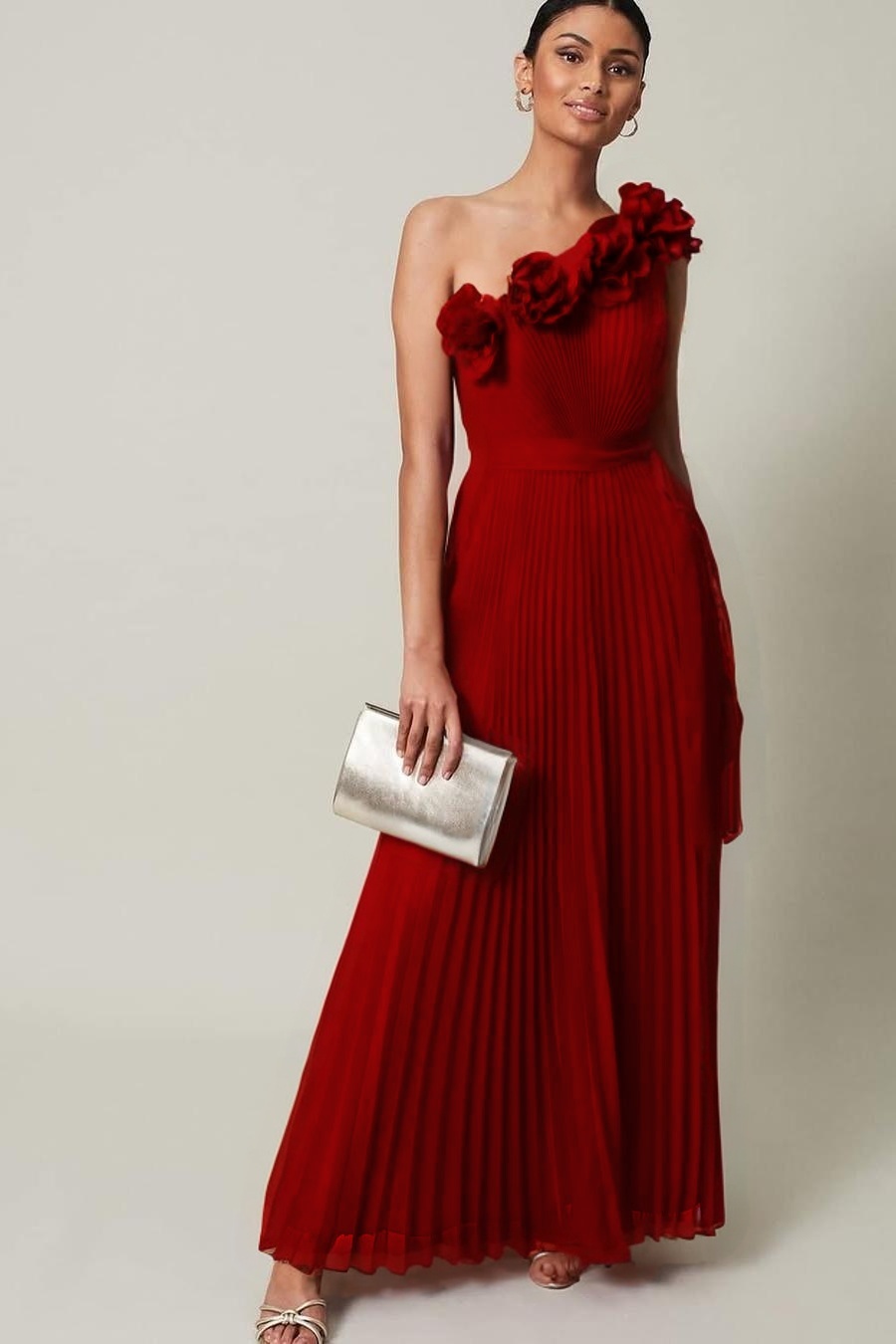 Chiffon One Shoulder Sleeveless Long Prom Dress With Pleated