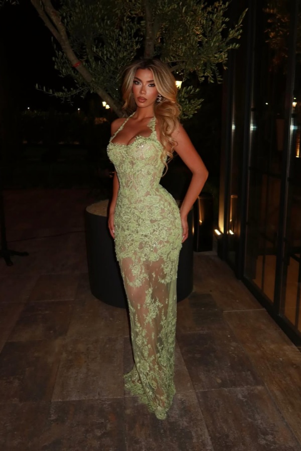 Halter Sleeveless Long Mermaid Prom Dress With Lace Embroidery