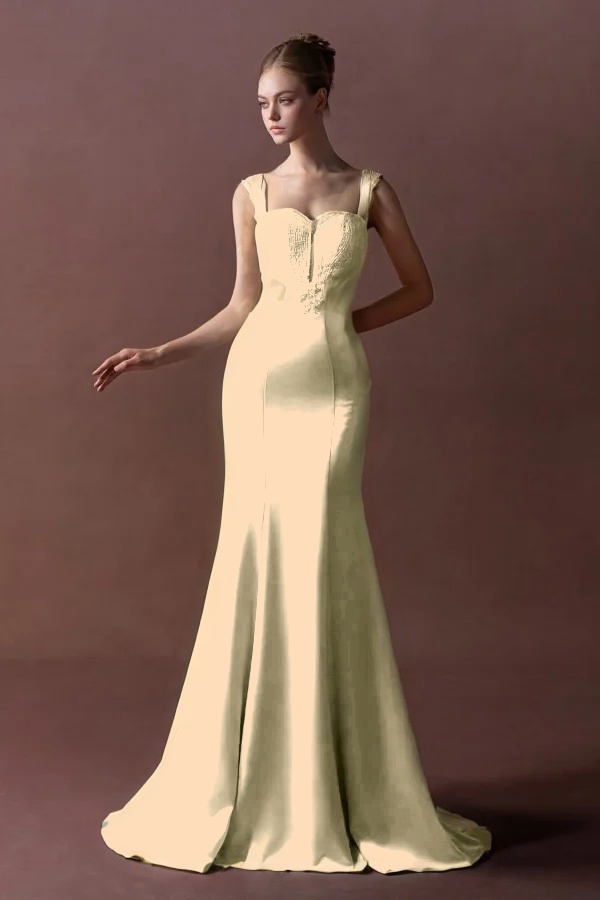 Straps Sleeveless Long Mermaid Prom Dress With Pleated Sequins