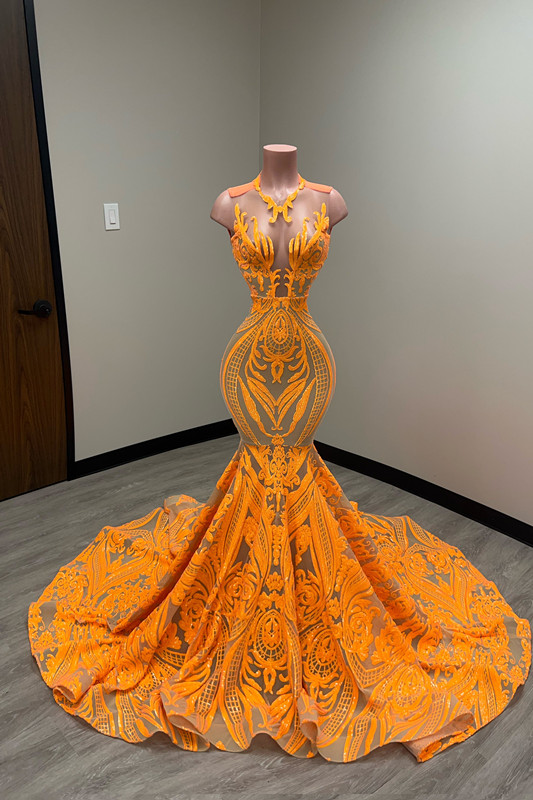 Stunning Sequins Light Crew Neck Sleeveless Long Tight Mermaid Prom Dress