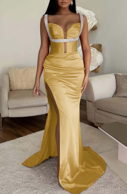 Mermaid Prom Dress Spaghetti Strap Fuchsia With High Split Sleeveless