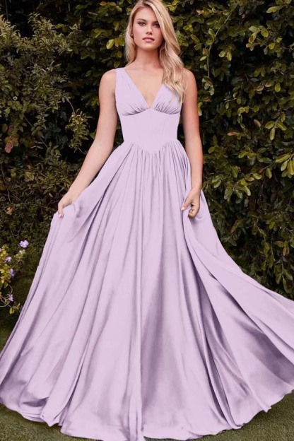 Straps V Neck Sleeveless Long A Line Prom Dress With Pleated