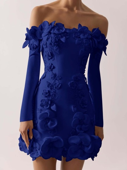 Off the Shoulder Long Sleeves Short Prom Dress With Appliques