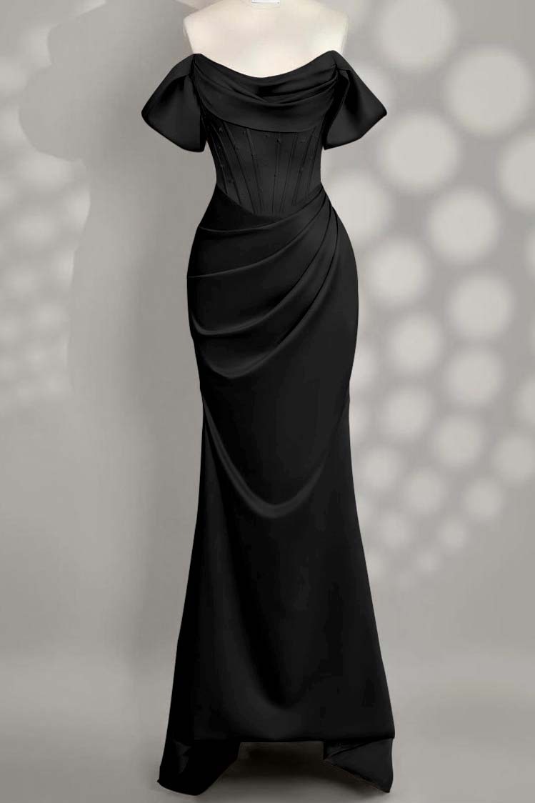 Off the Shoulder Sleeveless Mermaid Long Prom Dress With Pleated