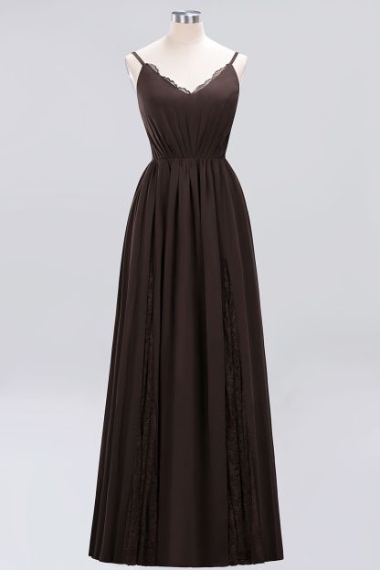 BMbridal Elegant Spaghetti Straps Long Bridesmaid Dress Lace V-Neck Maid of Honor Dress-BMbridal