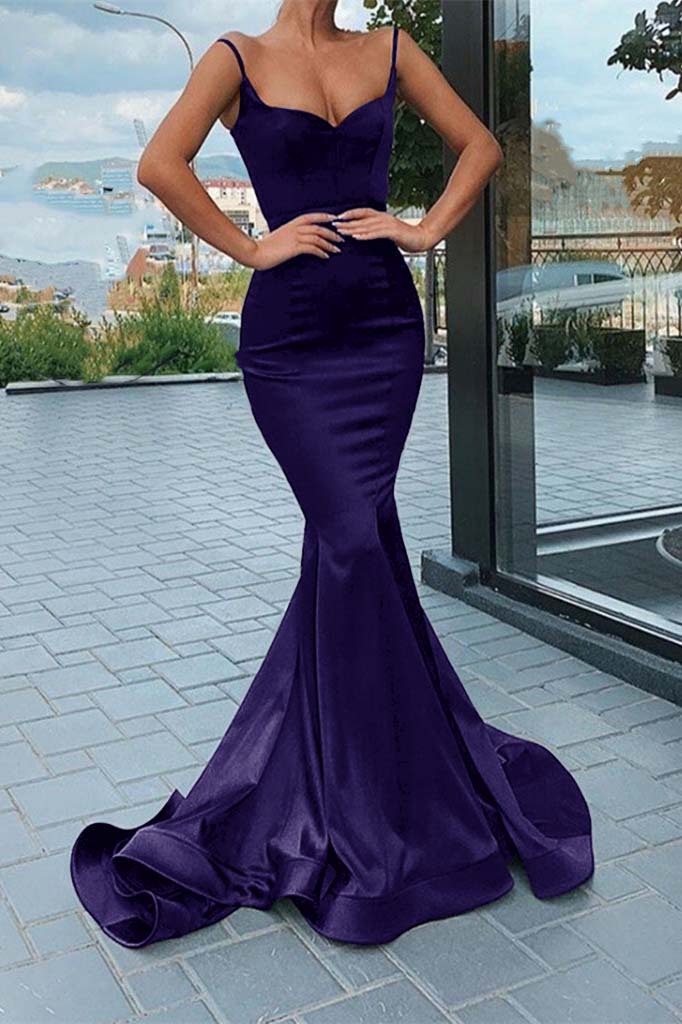 Chic Black Spaghetti Strap Sleeveless Long Mermaid Prom Dress With Pleated