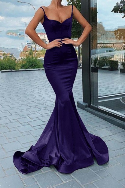 Chic Black Spaghetti Strap Sleeveless Long Mermaid Prom Dress With Pleated