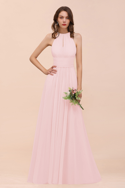 BMbridal Elegant Chiffon Jewel Ruffle Champagne Affordable Bridesmaid Dress Online-BMbridal