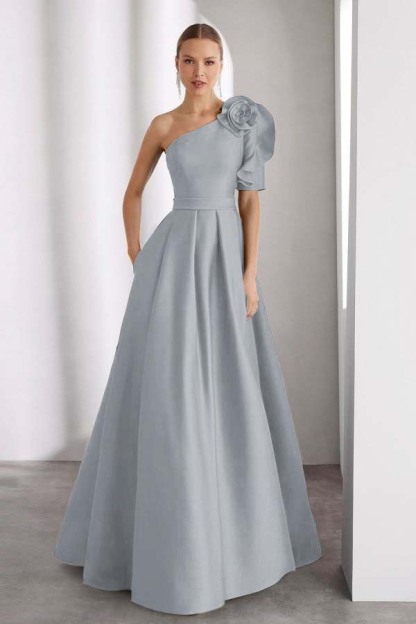 One Shoulder Sleeveless Long Prom Dress With Pleated Pockets