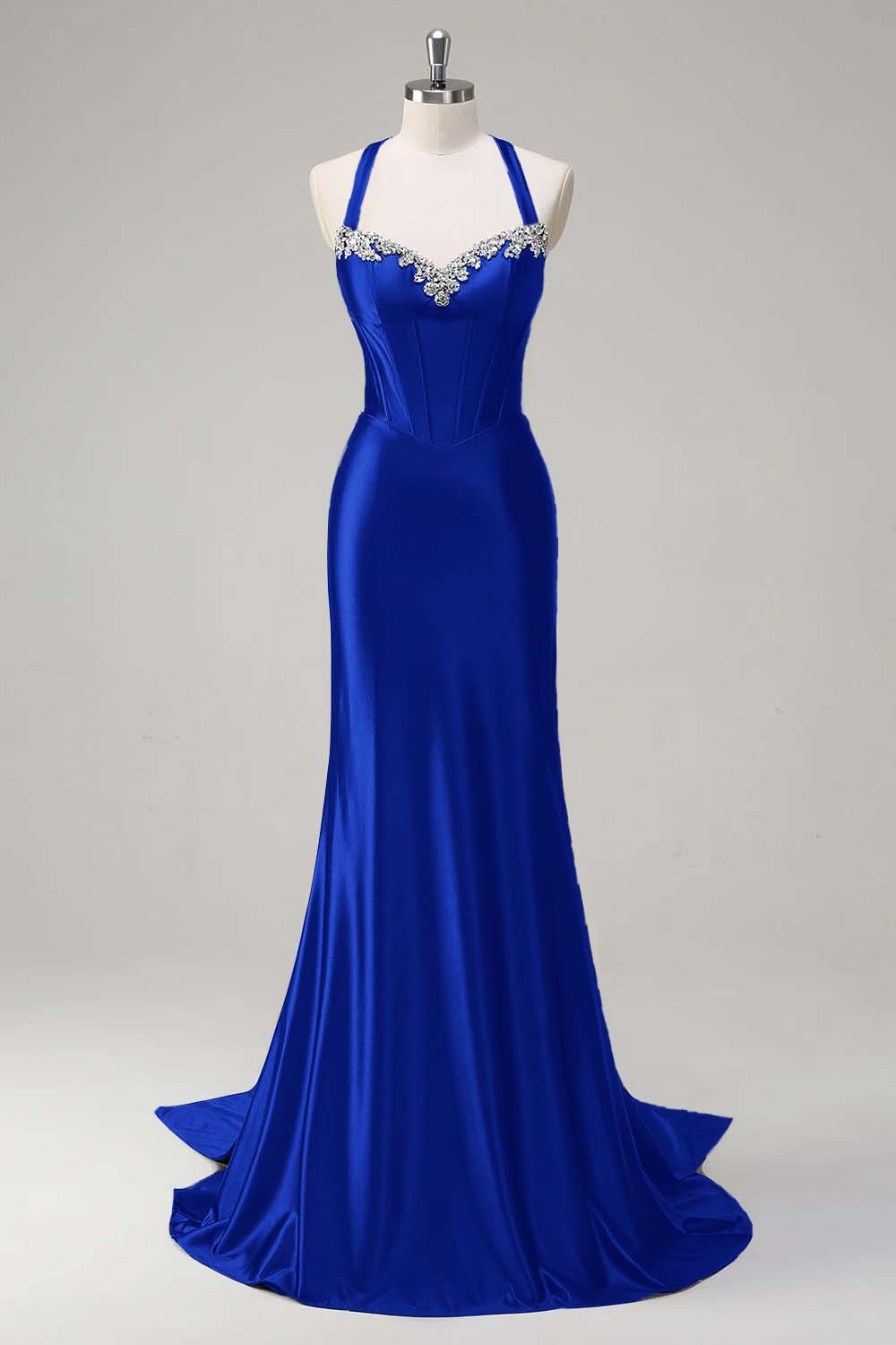 Halter Sleeveless Long Mermaid Prom Dress With Beading Pleated