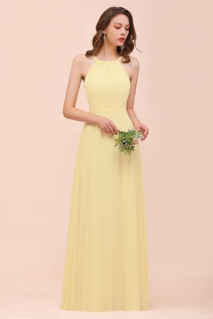 BMbridal Affordable Daffodil Chiffon Sleeveless Long Bridesmaid Dress with Ruffle-BMbridal