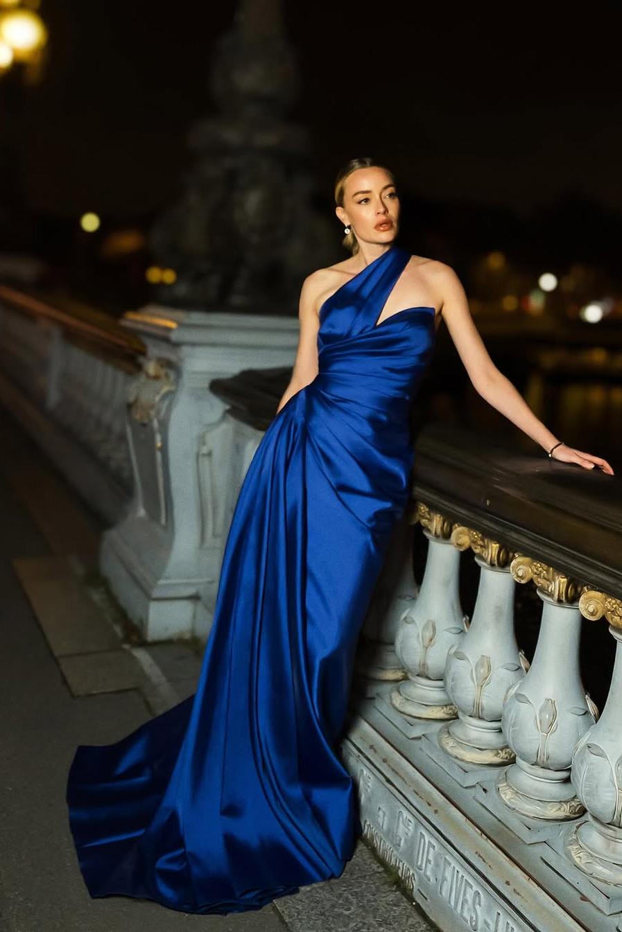 One Shoulder Sleeveless Mermaid Long Prom Dress With Ruffles Pleated