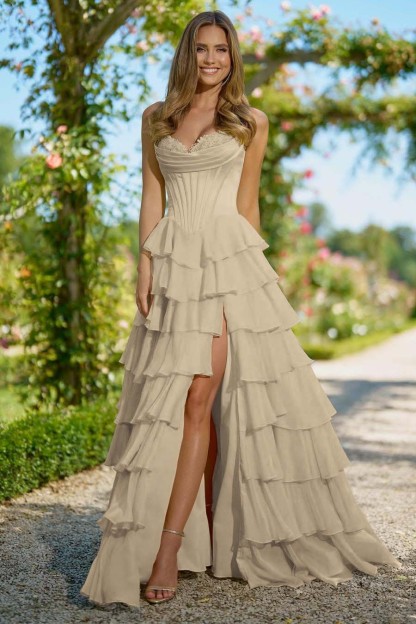 Sweetheart Sleeveless High Split Long Prom Dress With Appliques