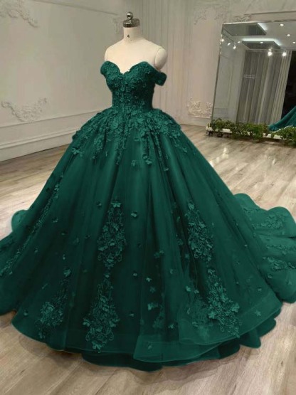 Tulle Sleeveless Off the Shoulder Long Prom Dress With Appliques
