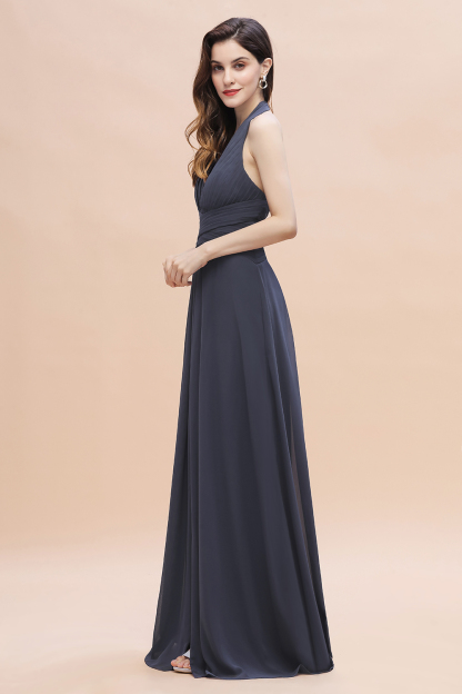 BMbridal Gorgeous Halter Chiffon Ruffles Bridesmaid Dress with Front Slit Online-BMbridal
