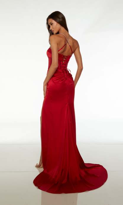 Formal Spaghetti Strap Prom Dress Open Back Long Straight With High Slit