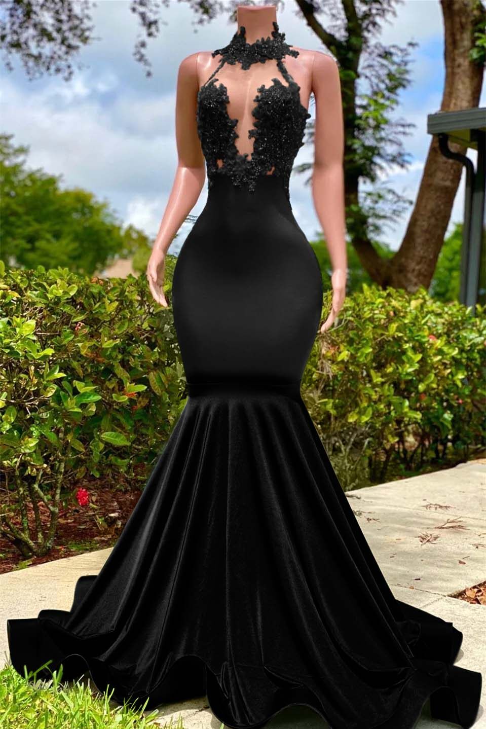 Halter Sleeveless Long Mermaid Prom Dress With Appliques Ruffles
