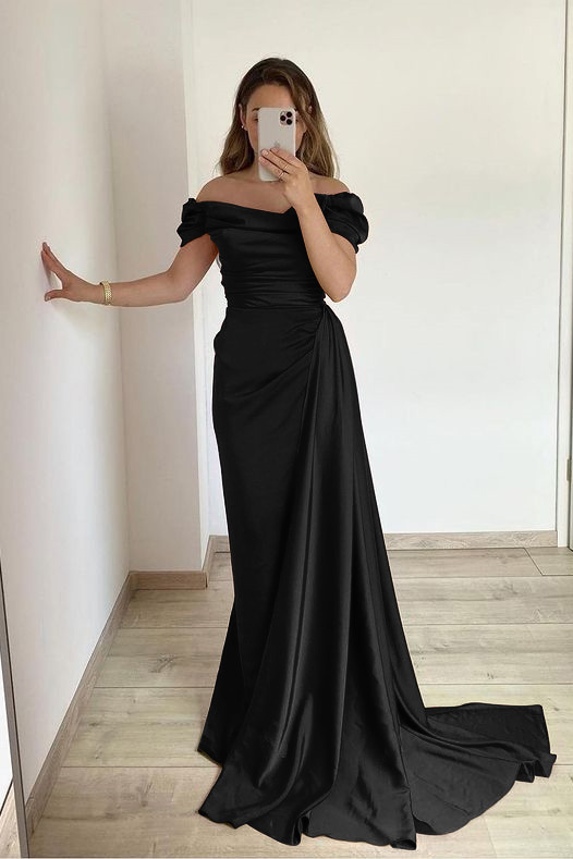 Off the Shoulder Mermaid Strapless Pleated Prom Dress With Ruffles Online