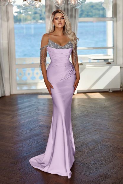 Spaghetti Strap Sleeveless Long Mermaid Prom Dress With Sequins