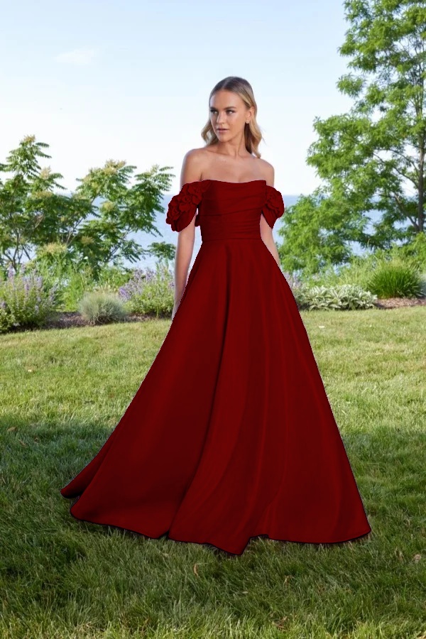 Off the Shoulder Sleeveless Long A Line Prom Dress With Pleated
