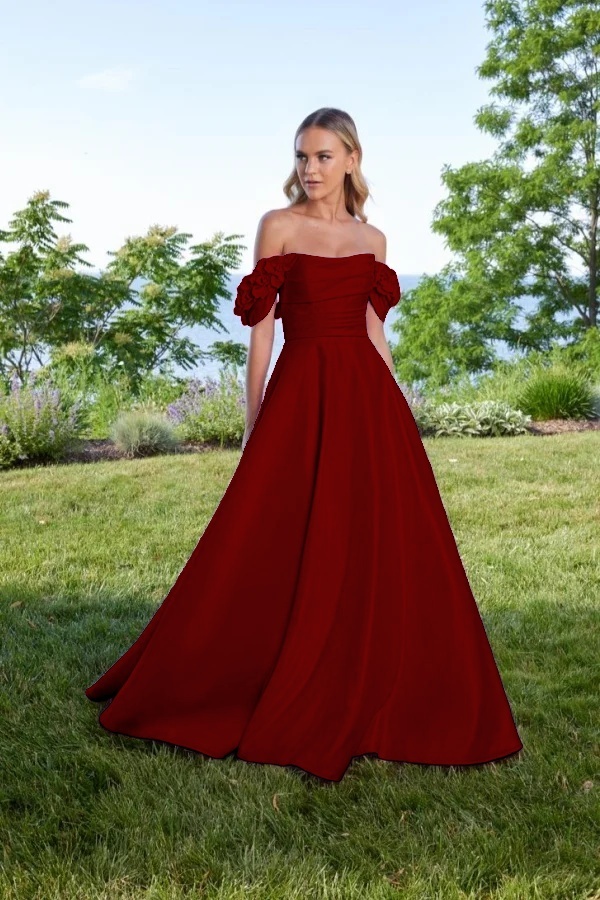 Off the Shoulder Sleeveless Long A Line Prom Dress With Pleated