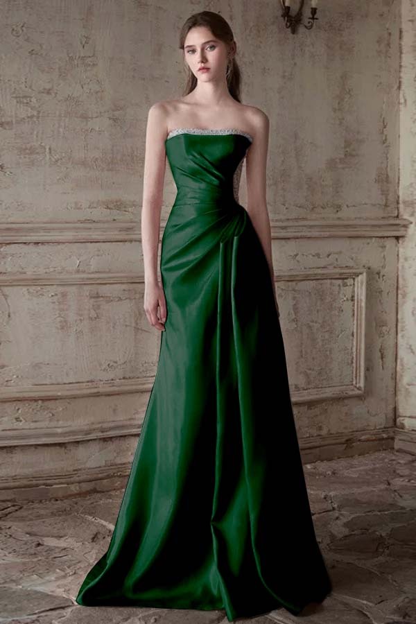 Strapless Sleeveless Long Mermaid Prom Dress With Pleated Beading