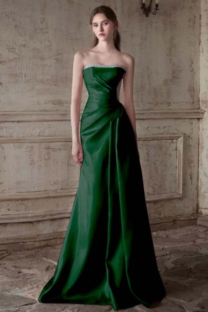 Strapless Sleeveless Long Mermaid Prom Dress With Pleated Beading