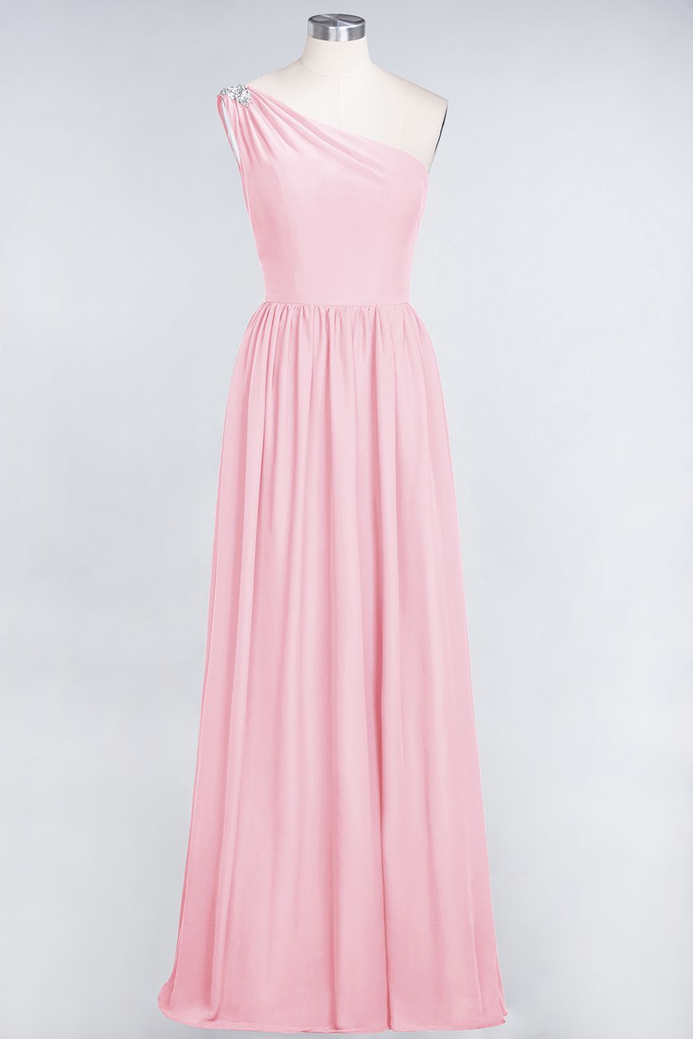 BMbridal Affordable Chiffon One-Shoulder Ruffle Bridesmaid Dress with Beadings-BMbridal