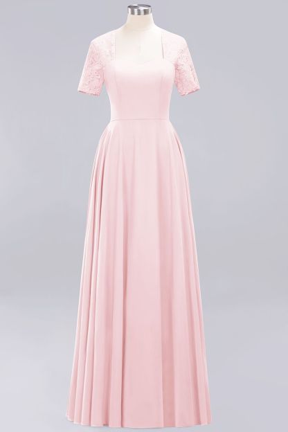 BMbridal Dark Navy Open-Back Long Bridesmaid Dress With Short Sleeves-BMbridal