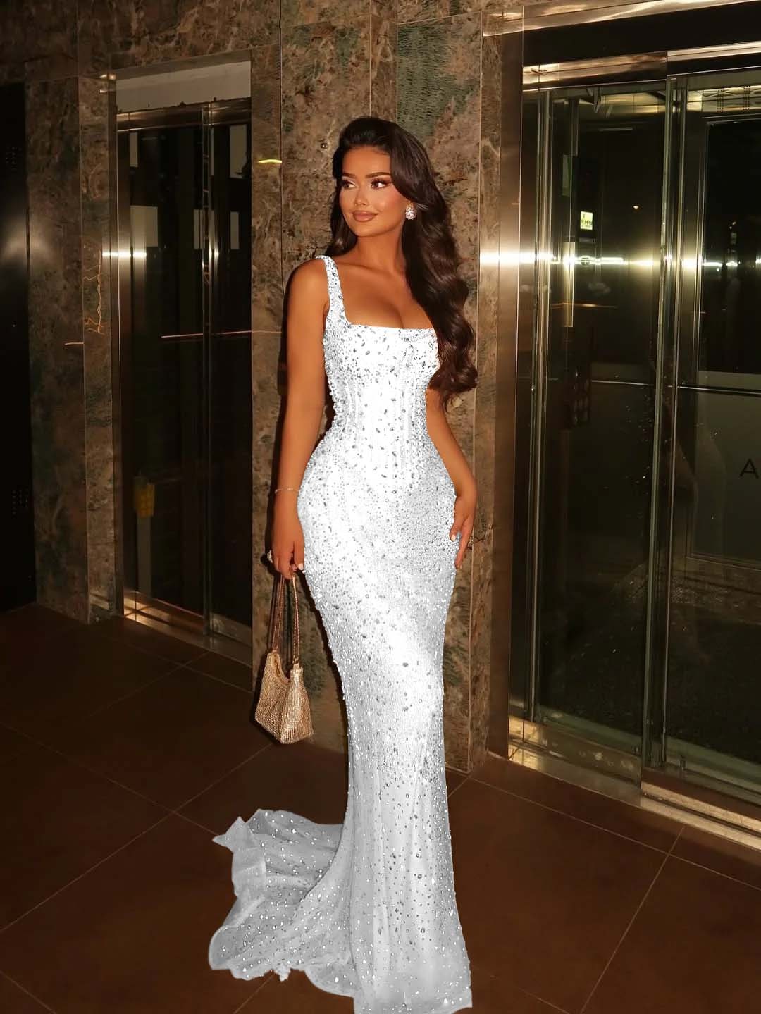 Spaghetti Strap Sleeveless Long Mermaid Prom Dress With Beading