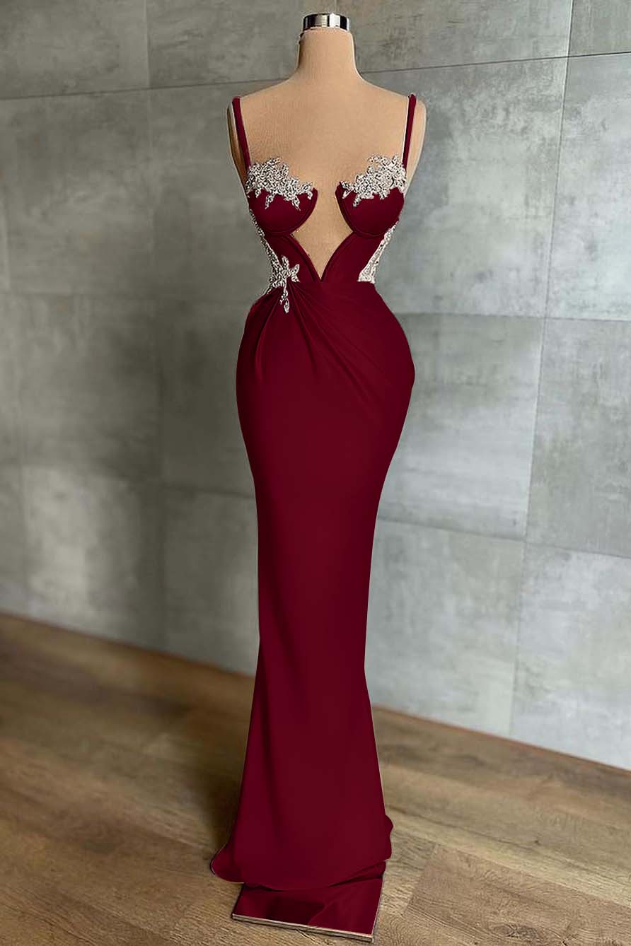 Pink Spaghetti Strap Mermaid Prom Dress Sleeveless With Appliques