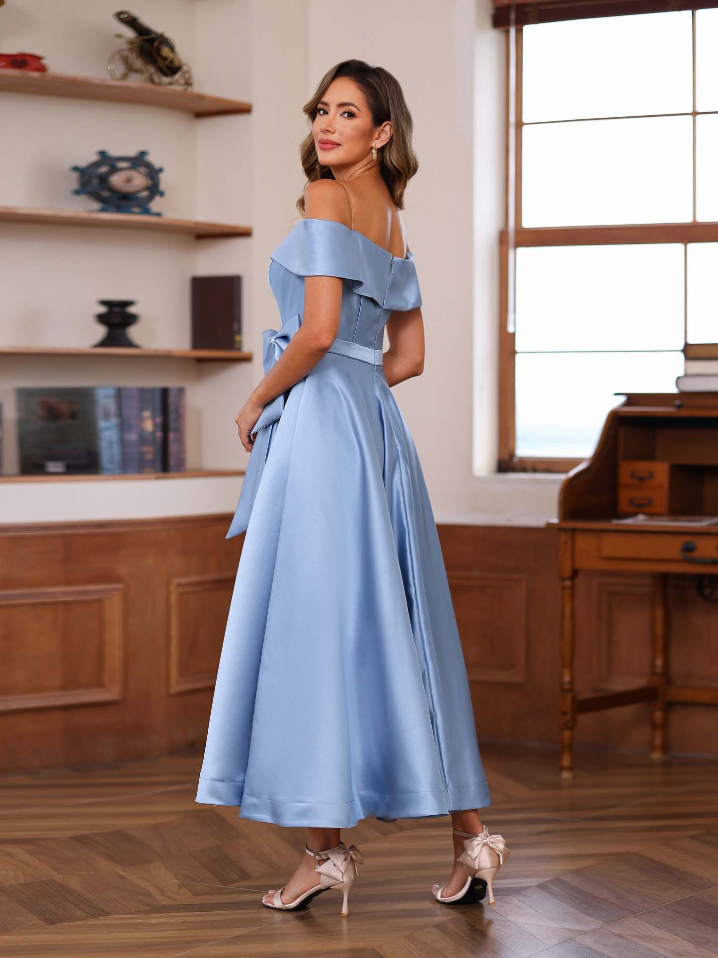 Off-the-Shoulder Sleeveless A-Line Princess Ankle-Length Mother of the Bride Dress with Pockets