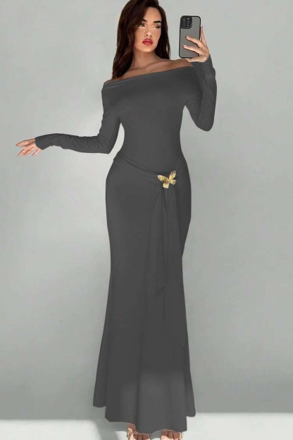 Off the Shoulder Long Sleeves Long Mermaid Prom Dress With Appliques