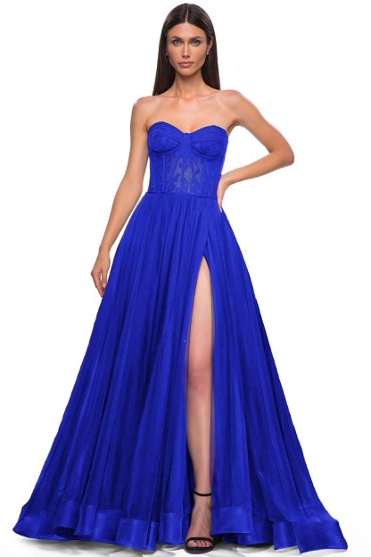 Strapless Sleeveless Long High Split Prom Dress With Appliques