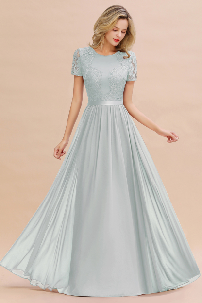 BMbridal Elegant Chiffon Lace Jewel Short-Sleeves Affordable Bridesmaid Dress-BMbridal