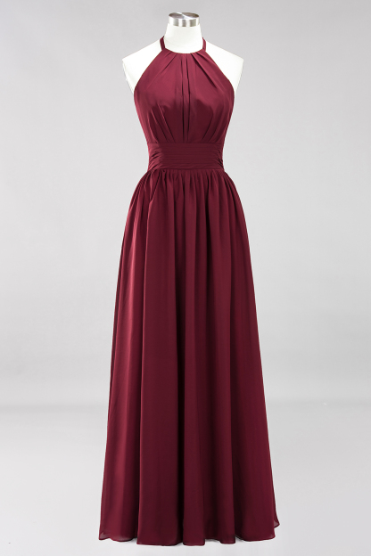 BMbridal Elegant High-Neck Halter Long Affordable Bridesmaid Dresses with Ruffles-BMbridal