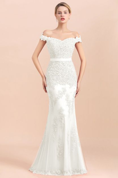 BMbridal Elegant Mermaid Off the Shoulder Red Lace Appliques Bridesmaid dresses-BMbridal