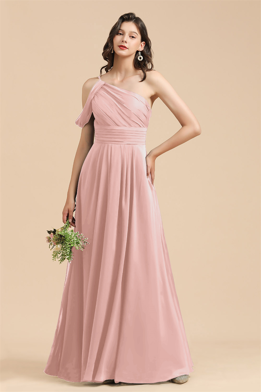 New Arrival Black One Shoulder A-line Long Bridesmaid Dress-BMbridal